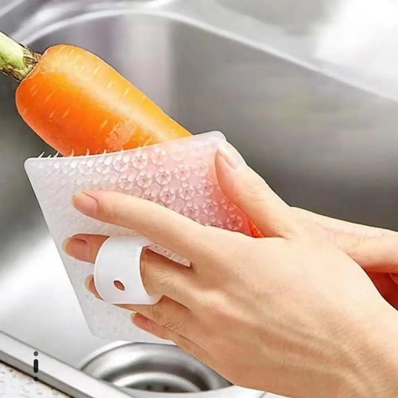 VUNEXO VUNEXO Silicone Fruit and Vegetable Cleaning Brush with Handle Flexible Kitchen Cleaning Tools White Pack2  - Image 1