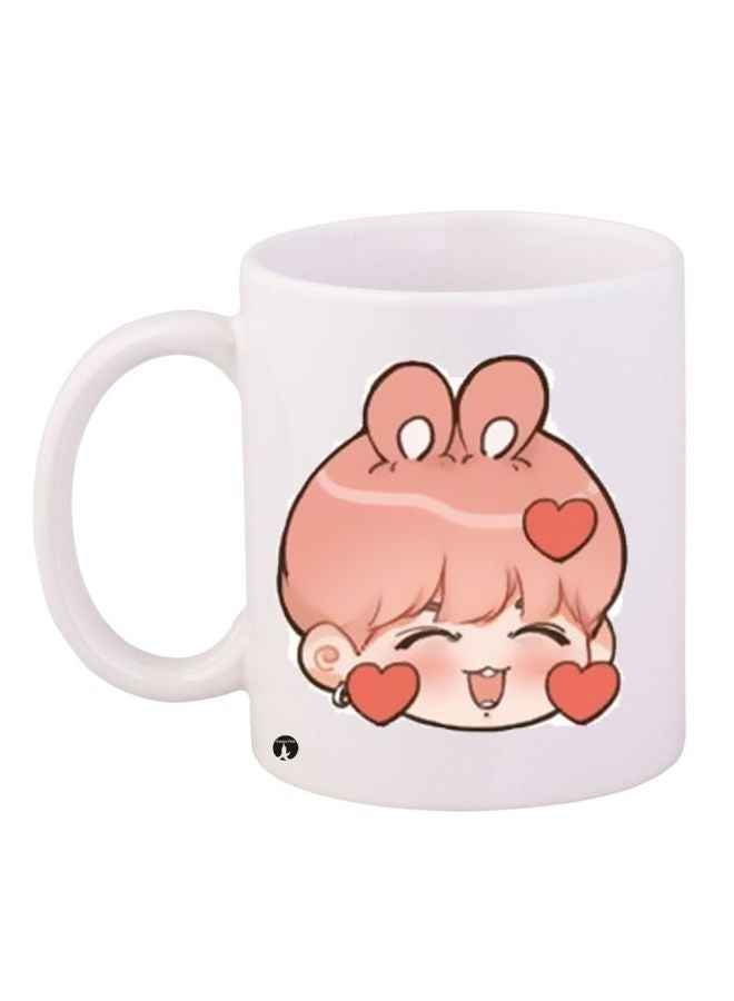 RYN Cartoon Printed Coffee Mug White/Pink/Orange 11ounce
