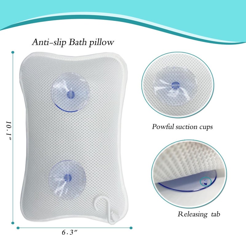 Rasenoo Bath Pillows for tub,Home Spa Pillows for Bathtub, Hot Tub,Head and Neck Support with 2 Strong Suction Cups,White - Image 4