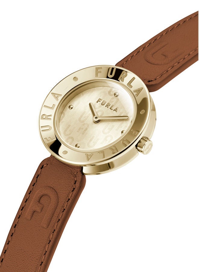 Furla ساعة فورلا إسينشال للنساء بمينا بلون الشمبانيا وحزام جلدي بني - Image 3