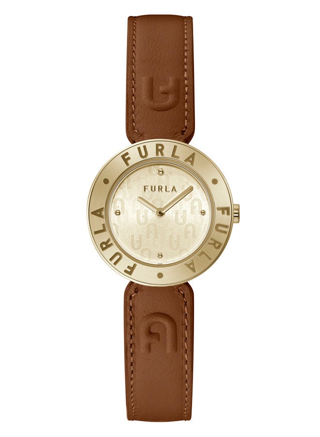 Furla ساعة فورلا إسينشال للنساء بمينا بلون الشمبانيا وحزام جلدي بني - Image 4