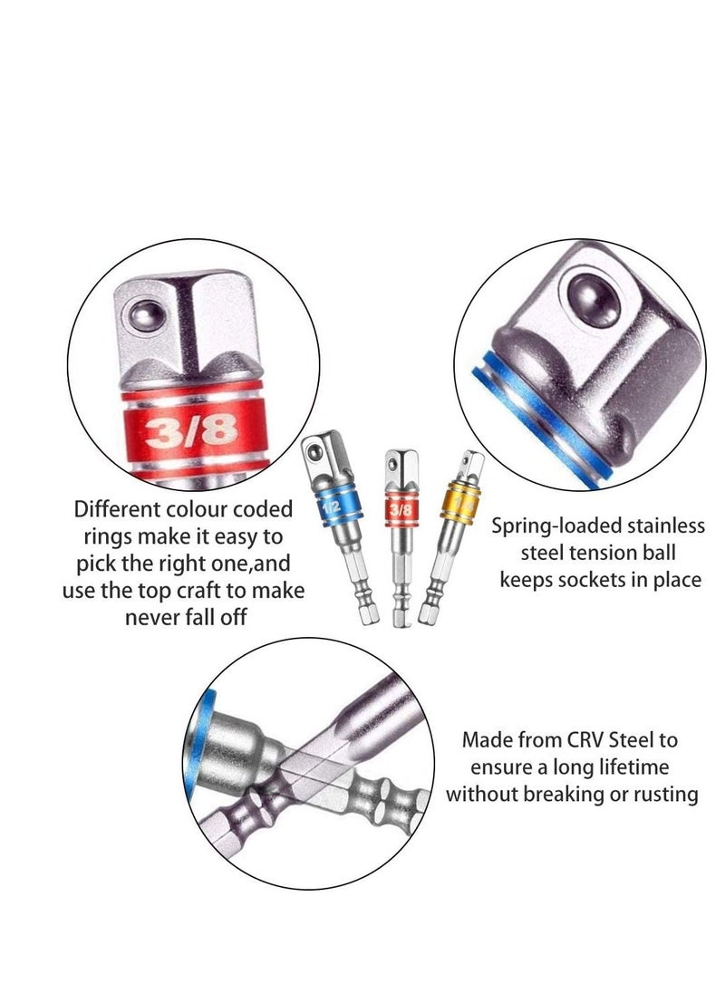 SYOSI - 4 PCS Impact Socket Adapter Impact Driver Socket Adapter Extension Bar Set High Speed Nut Driver Tool Kits for Square Socket Turn Power Drill Into Nut Driver - Image 1