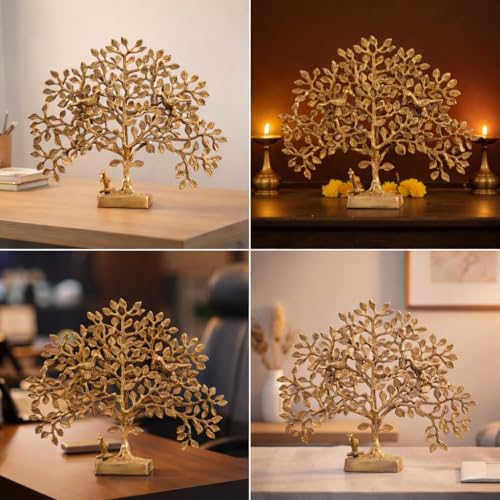 The Advitya Brass Kalpavriksha Tree Home Decor Showpiece Vastu Feng Shui Decorative Item for Office Desk |Living Room Festive Decor Diwali Gift House Warming Gift (11 Inch) - Image 3