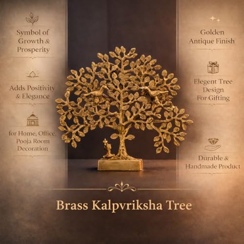 The Advitya Brass Kalpavriksha Tree Home Decor Showpiece Vastu Feng Shui Decorative Item for Office Desk |Living Room Festive Decor Diwali Gift House Warming Gift (11 Inch) - Image 2