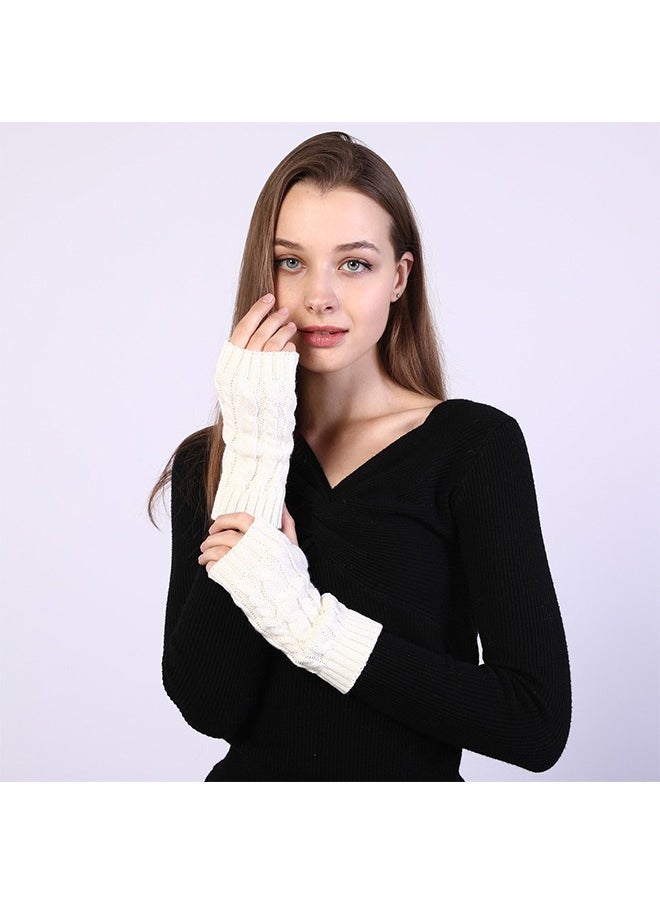 HY A Pairs of Winter Knit Gloves,Half Finger Gloves for Women Men,Knit Gloves Winter Stretchy Gloves for Winter Outdoor Sports,Half Finger Knit Winter Mittens Thick Wool Liner for Driving Cycling (White)  - Image 4