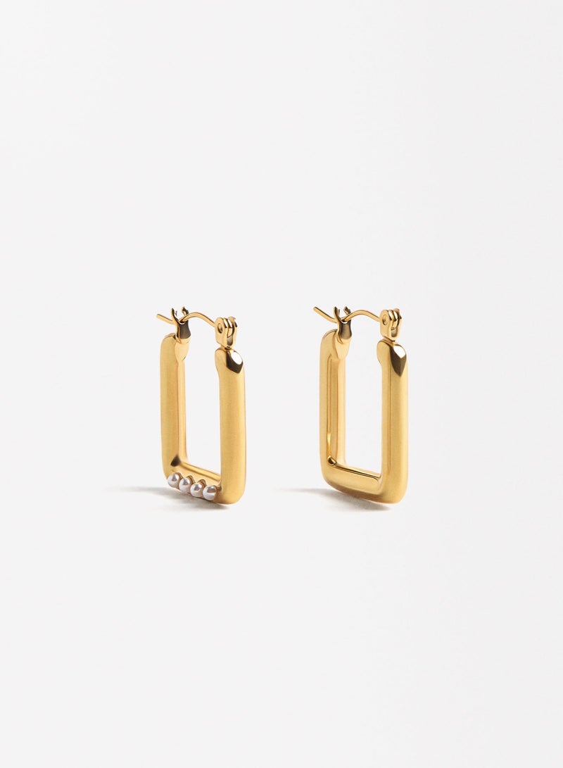 Square hoop earrings with shiny cubic zirconia stones made of stainless steel, resistant to rust and discoloration - Women's accessories - Women's stainless accessories - Jewelry - Accessories