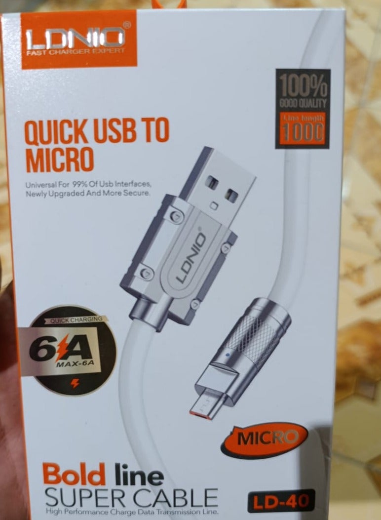 لدنيو كابل USB سريع إلى مايكرو بحد أقصى 6 أمبير LD-40