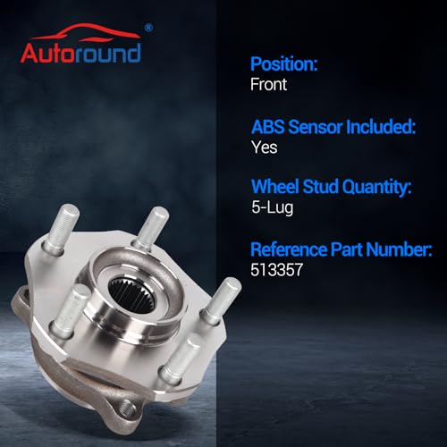 Autoround 513357 Front Wheel Bearing and Hub Assembly Compatible with Nissan Rogue 2014-2023, Rogue Sport 2017-2022, Qashqai 2017-2018, 5 Lugs w/ABS - Image 3