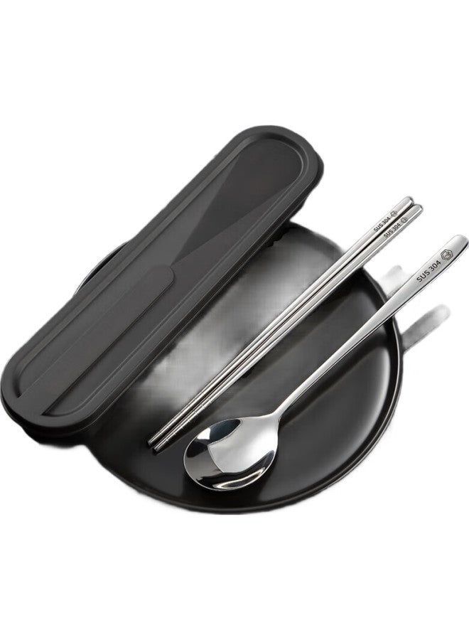 JD.com Jingzao 304 Stainless Steel Spoon And Chopsticks Set, Portable Chopsticks Storage Box, Three-Piece Cutlery Set For Students And Office Workers - Image 1