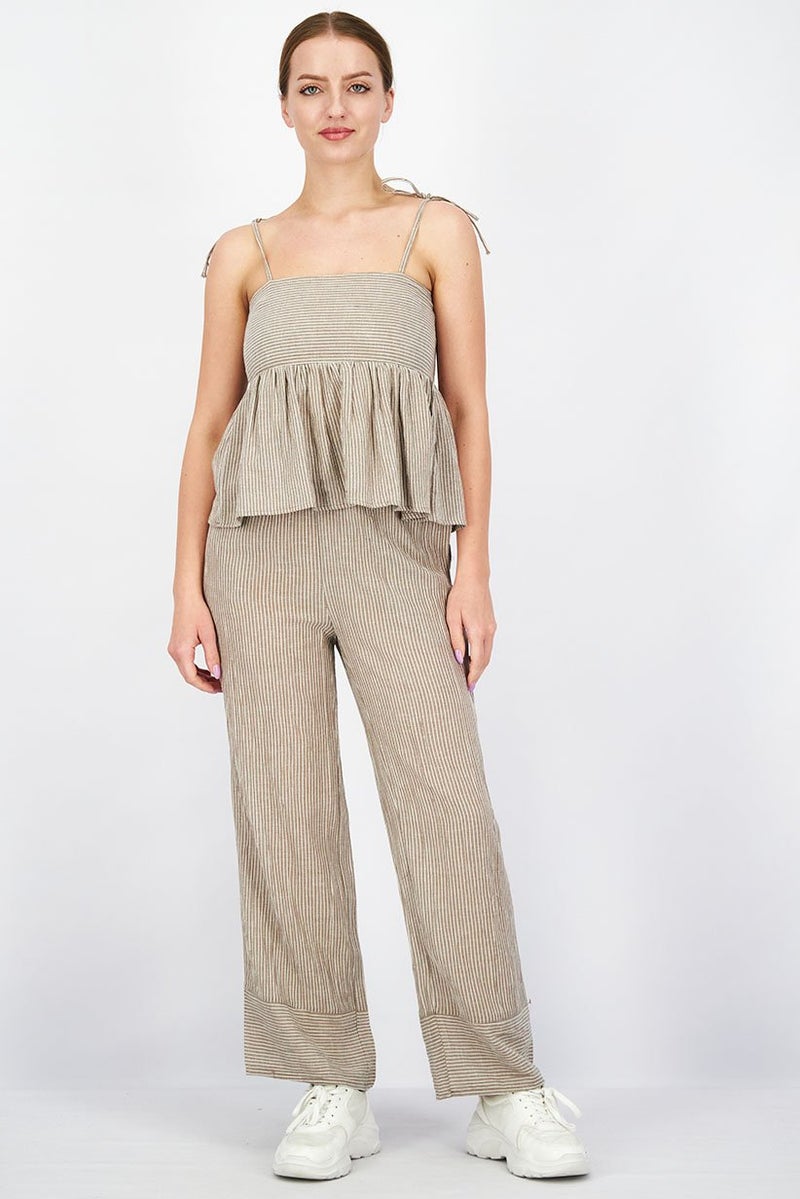 XOXO Women 2 Piece Stripe Top And Bottom Sleepwear Set, Grey and White - Image 1