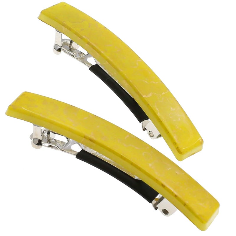 Camila Paris CP3043 French Hair Barrette Clip for Girls Set of 2 Yellow Rubberized Metal Clasp Strong Hold Grip Hair Clips for Women No Slip Durable Styling Girls Hair Accessories Made in France
