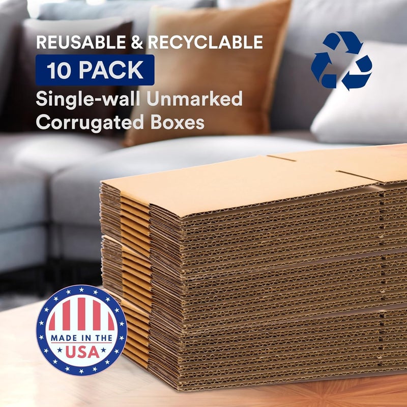 BOX USA Moving Boxes 18"L x 14"W x 12"H (10-Pack) + Packaging Tape 2" x 25yd (1-Pack) - Moving Supplies Bundle - Image 4