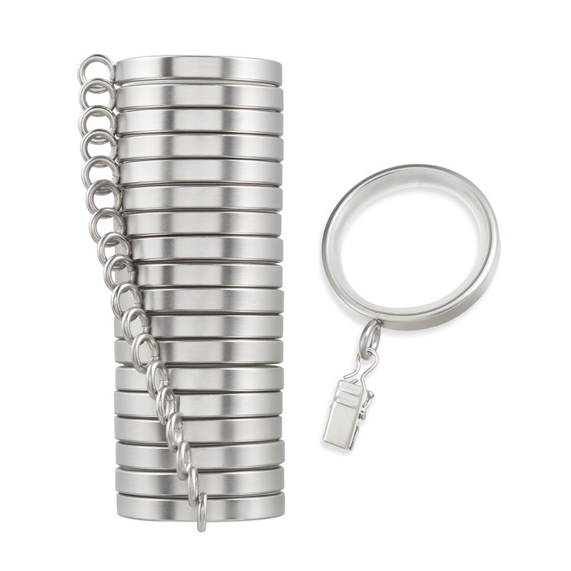 MODE Cambria Designer Series Premium Easy Glide 18 Count Curtain Rings Metal with Smooth Quiet Nylon Inserts with Clips 2 inch Diameter 158 inch Inside Diameter Brushed Nickel