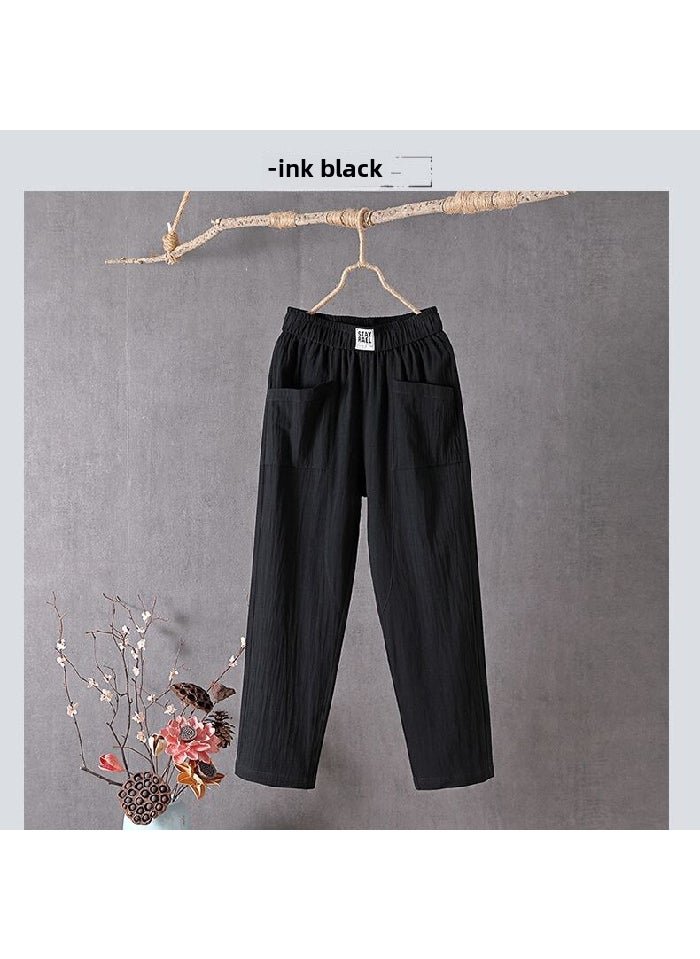 2023 Womens Linen Cotton Casual Pants Korean Loose Slimming Straight-Leg Crop C35 Black - pzsku/ZBF1B26C9BFD49517344CZ/45/_/1732630863/26a25a87-53a2-42b5-b9ed-4d550d067c2d