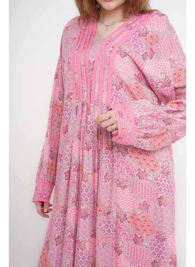 اكسا جلابية كلاسيكية مطبوعة وردي - Image 2