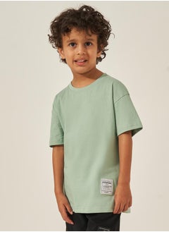 Styli Solid Oversized T-Shirt with Badge Detail  - Image 1