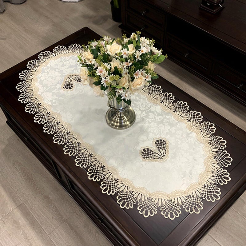 Fhberni Small Lace Macrame Tablecloth Embroidered Jacquard Vintage Coffee Table Cover for Holiday Festival Party Home Decorations (15"x 35", Grey) - Image 5