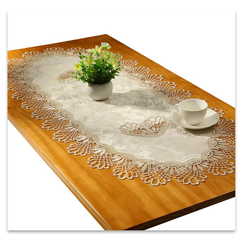 Fhberni Small Lace Macrame Tablecloth Embroidered Jacquard Vintage Coffee Table Cover for Holiday Festival Party Home Decorations (15"x 35", Grey) - Image 1