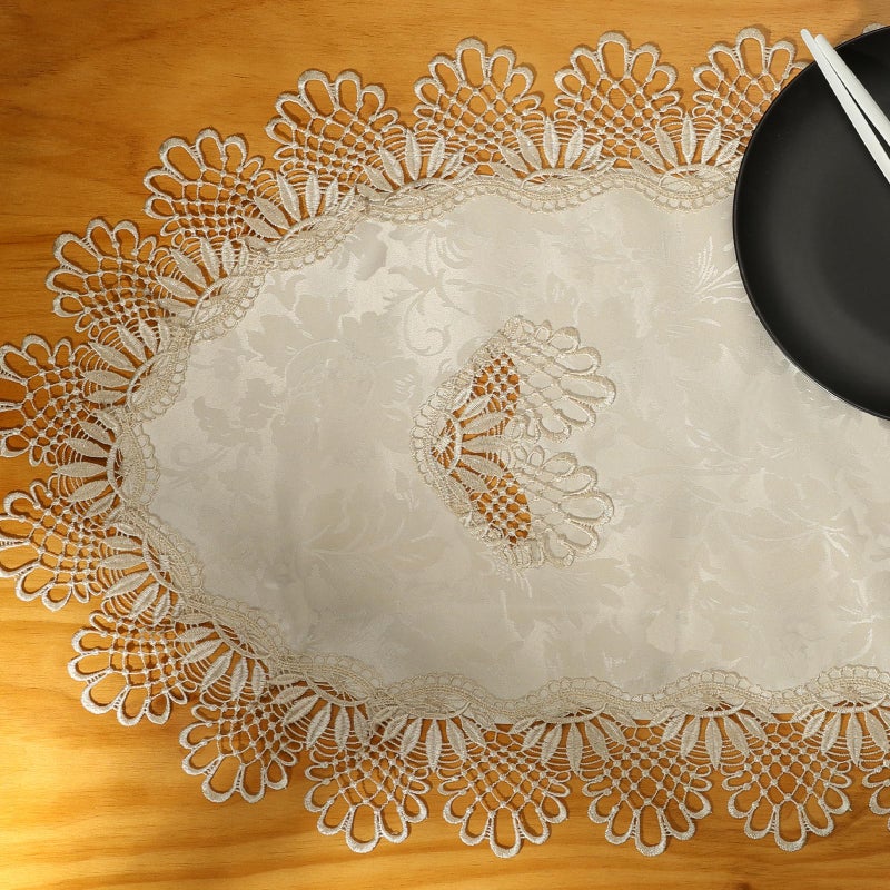 Fhberni Small Lace Macrame Tablecloth Embroidered Jacquard Vintage Coffee Table Cover for Holiday Festival Party Home Decorations (15"x 35", Grey) - Image 2