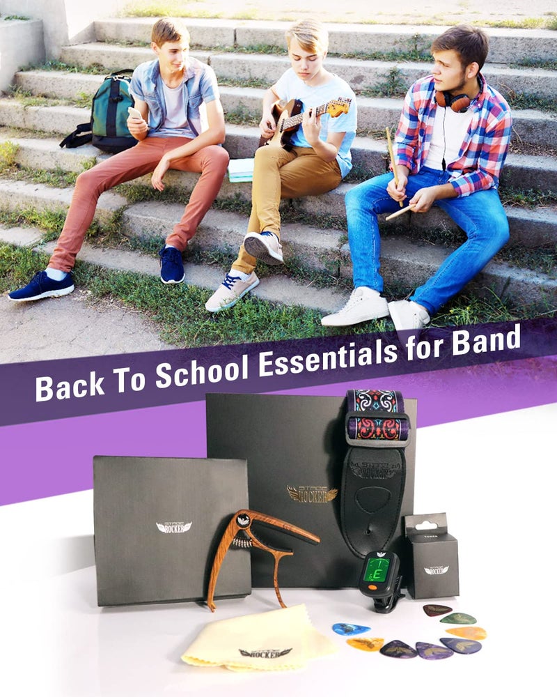Stage Rocker Guitar Accessories Gift Box for Acoustic and Electric Guitars, Premium Designed Purple Guitar Strap, Picks, Capo, Tuner, Cleaning Cloth, 5-in-1 Essential Gift - Image 2