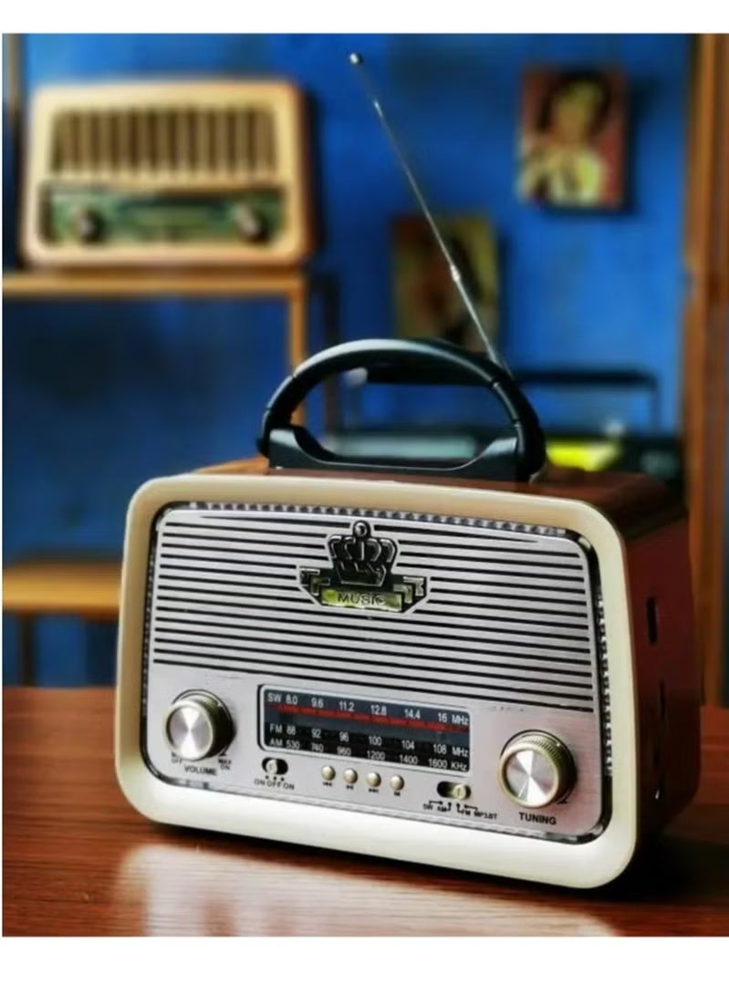 راديو HI-FI بثلاث قنوات FM - AM - SW بني خشبي يدعم البلوتوث ,AUX ,بطاقة TF وقرص فلاش USB - Image 1