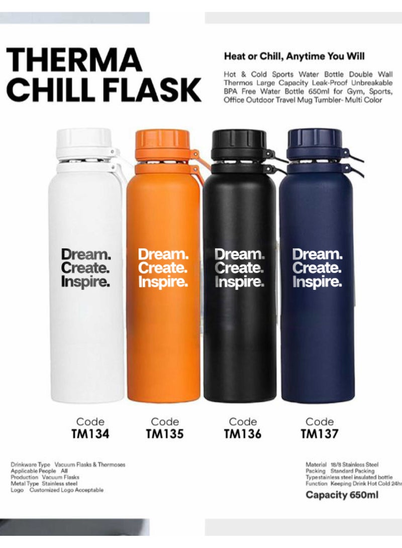 Therma Chill Thermal Flask – “Dream. Create. Inspire.” Stainless Steel Bottle  - Image 1