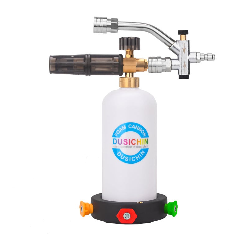 DUSICHIN Foam Cannon Snow Foam Lance Dual Ended Shift Valve For Pressure Washer, 5 Nozzle Tip Holder Dual Connector Wide Mouth Soap Cannon 5 Power Washer Sprayer Nozzles 1/4" Quick Connect Soap Cannon - Image 1