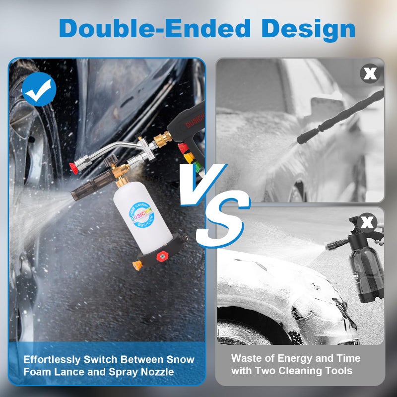 DUSICHIN Foam Cannon Snow Foam Lance Dual Ended Shift Valve For Pressure Washer, 5 Nozzle Tip Holder Dual Connector Wide Mouth Soap Cannon 5 Power Washer Sprayer Nozzles 1/4" Quick Connect Soap Cannon - Image 3
