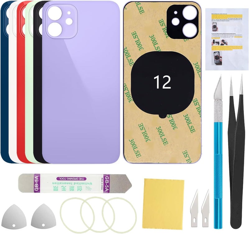 UooFide Rear Back Screen Glass Replacement Cover Compatible with iPhone 12 6.1-Inches All Carriers (Purple) - Image 1