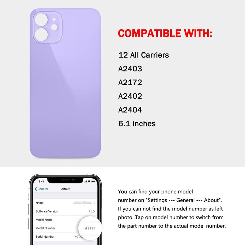 UooFide Rear Back Screen Glass Replacement Cover Compatible with iPhone 12 6.1-Inches All Carriers (Purple) - Image 2