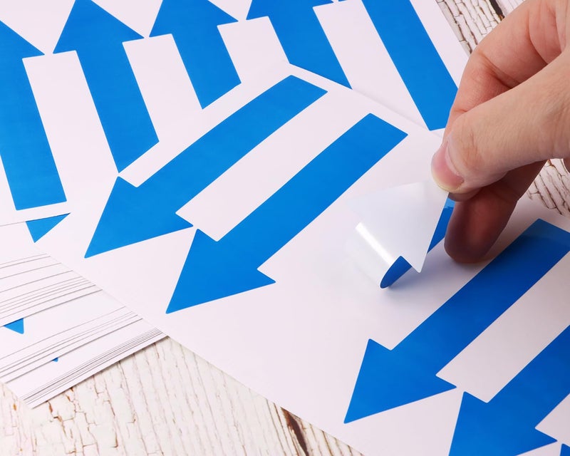 Mini Skater 144pcs Directional Arrow Stickers PVC Marking Sign Tape Label for Classroom Sensory Pathways Removable Adhesive Floor Wall Decal Instructions Sticker Waterproof Arrow Sign (Blue) - Image 3