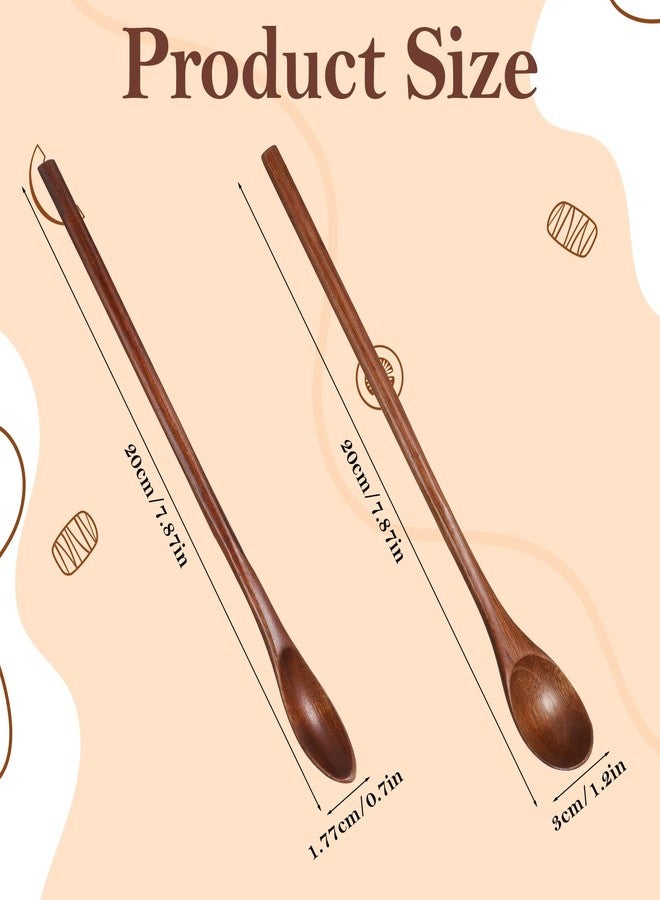 Xyembu 6 Pcs Wooden Honey Spoons, Long Handle Wooden Spoons, Wood Teaspoons, Small Wood Coffee Spoon, Kitchen Cooking Table Spoon for Jam, Dessert Stirring, Coffee (7.87 Inch, 2 Style) - Image 4