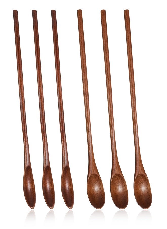 Xyembu 6 Pcs Wooden Honey Spoons, Long Handle Wooden Spoons, Wood Teaspoons, Small Wood Coffee Spoon, Kitchen Cooking Table Spoon for Jam, Dessert Stirring, Coffee (7.87 Inch, 2 Style) - Image 1