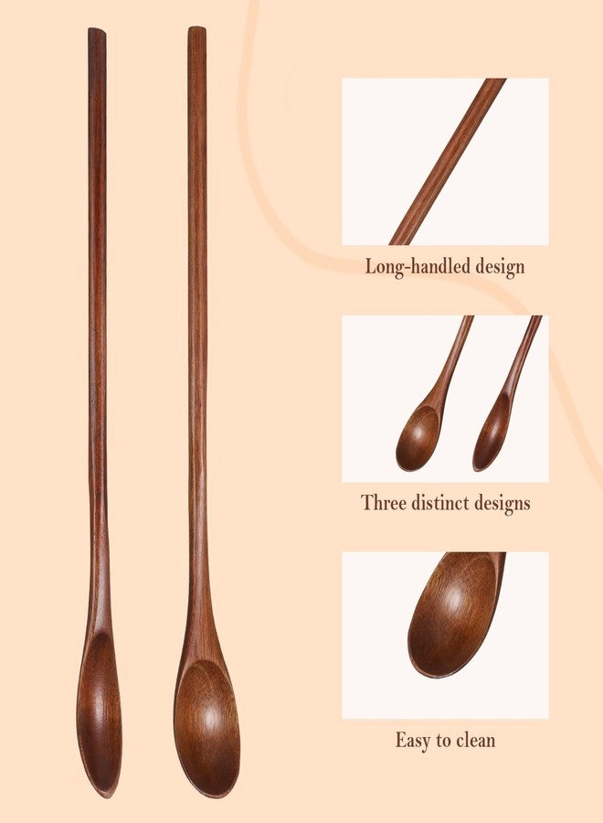 Xyembu 6 Pcs Wooden Honey Spoons, Long Handle Wooden Spoons, Wood Teaspoons, Small Wood Coffee Spoon, Kitchen Cooking Table Spoon for Jam, Dessert Stirring, Coffee (7.87 Inch, 2 Style) - Image 3