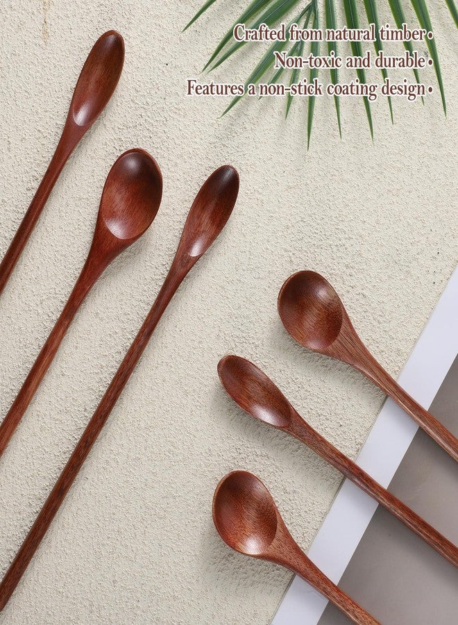 Xyembu 6 Pcs Wooden Honey Spoons, Long Handle Wooden Spoons, Wood Teaspoons, Small Wood Coffee Spoon, Kitchen Cooking Table Spoon for Jam, Dessert Stirring, Coffee (7.87 Inch, 2 Style) - Image 5