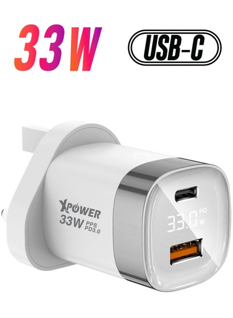 WC33 33W PPS Max Output PD 3.0 Quick Charge Led Display Usb Wall Charger - White