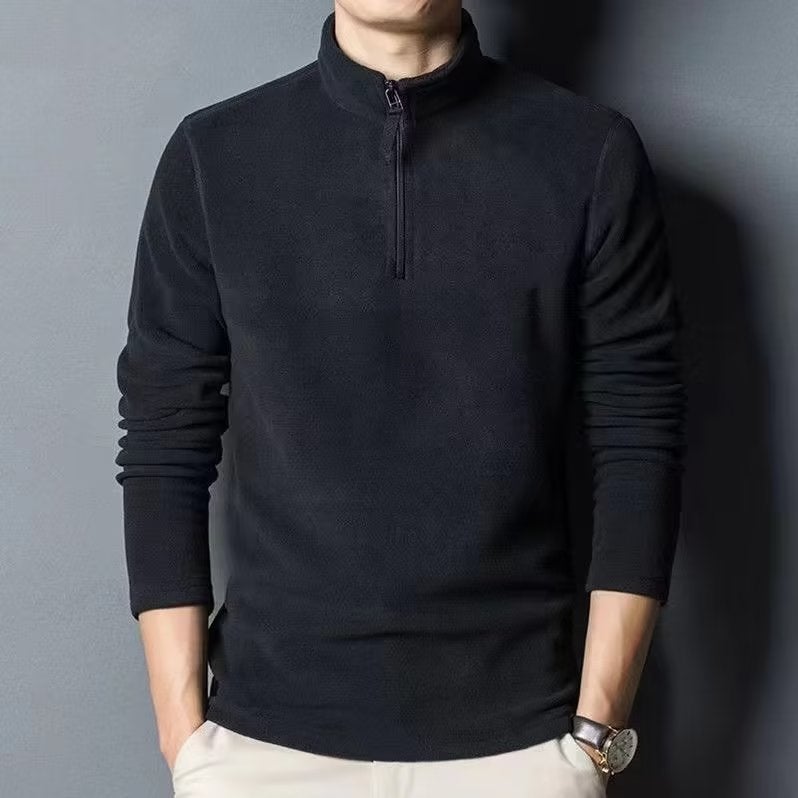 Autumn and Winter New Double-sided Fleece Mens Base Shirt Half-high Neck Fleece fleece-lined Thickened Youth Explosive Zipper Sweater Dark gray - Image 2