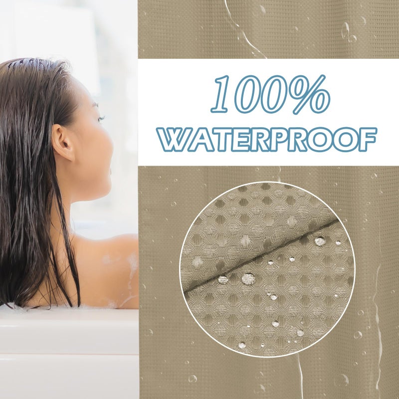 EUTXL Beige لا توجد ستارة دش الخطاف مع SNAP في بطانة 230GSM الستائر دش Waffle Waffle للحمام 71W × 74H - Image 5