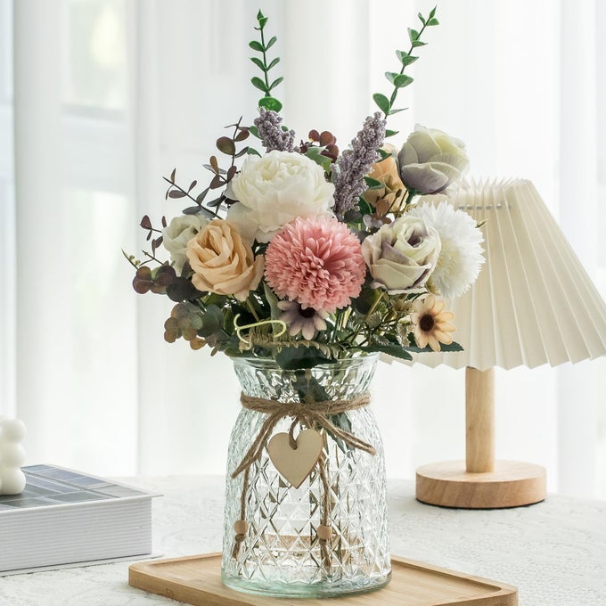 FAKE FLOWERS WITH VASE FAUX PEONY SILK FLOWERS FOR HOME DECOR COFFEE TABLE LIVING ROOM BATHROOM PLANT DECOR CENTERPIECE TABLE DECORATIONS