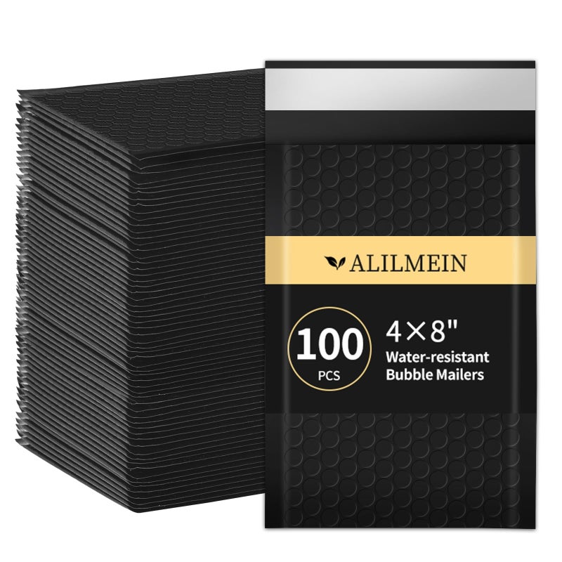 alilmein أكياس فقاعة أليلمين 4×8 بوصة 100 حزمة أكياس فقاعة صغيرة مقاومة للماء مغلفة ذاتيًا للأظرف اللاصقة لشحن البطاقات والمجوهرات ومستحضرات التجميل وتغليف الأعمال الصغيرة - Image 1