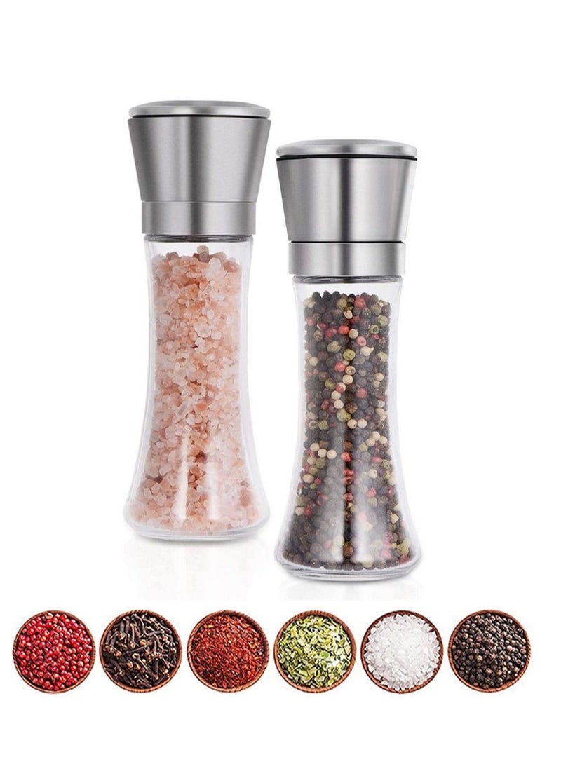 Pepper And Salt Grinder Mill With Glass Body Stainless Steel Set Of 2  - Image 1