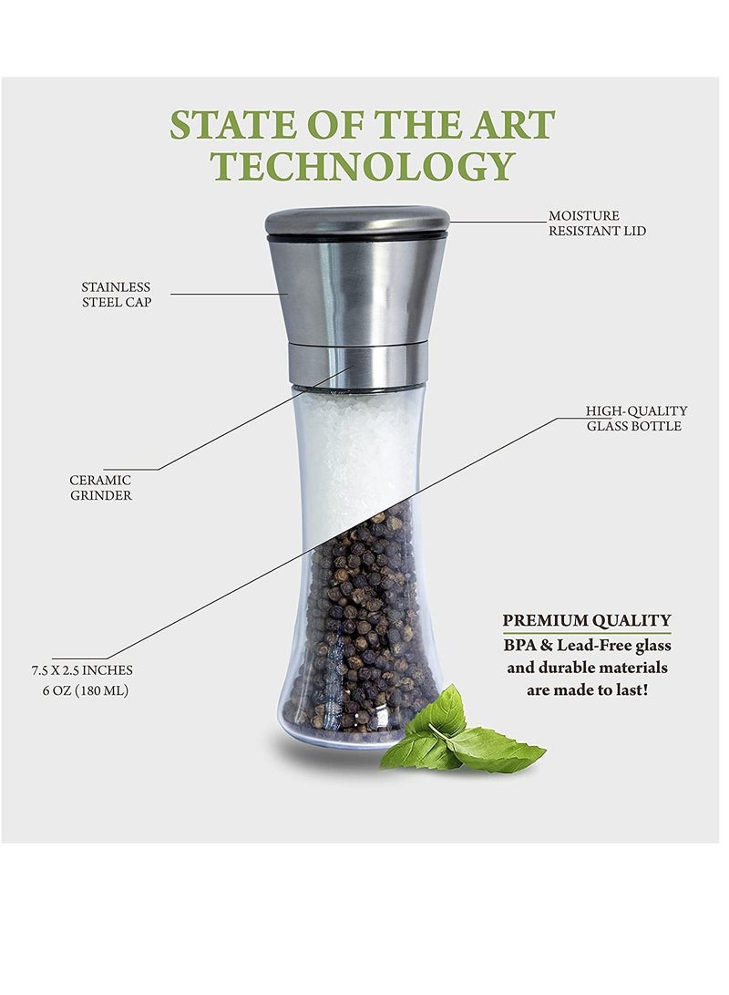 Pepper And Salt Grinder Mill With Glass Body Stainless Steel Set Of 2  - Image 4
