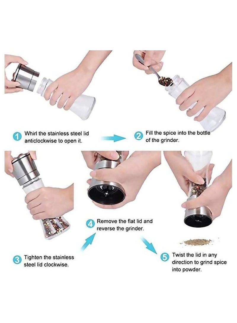 Pepper And Salt Grinder Mill With Glass Body Stainless Steel Set Of 2  - Image 3