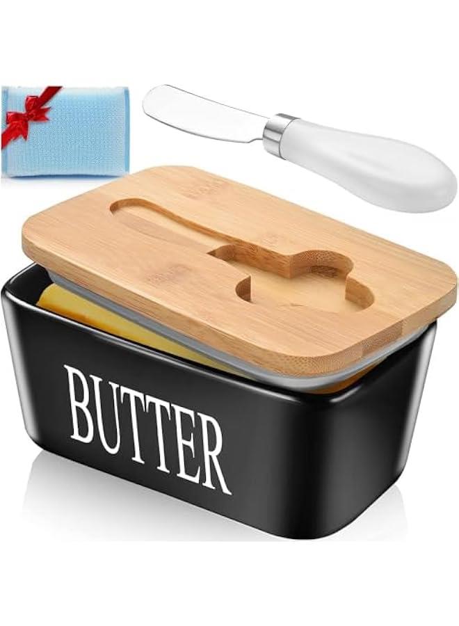 HOOKOR Large er Dish with Lid， Monehet Ceramics er Keeper Container with Knife and High- Quality Silicone Sealing er Dishes with Covers Good Kitchen Gift  - Image 1