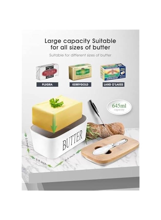 HOOKOR Large er Dish with Lid， Monehet Ceramics er Keeper Container with Knife and High- Quality Silicone Sealing er Dishes with Covers Good Kitchen Gift  - Image 2