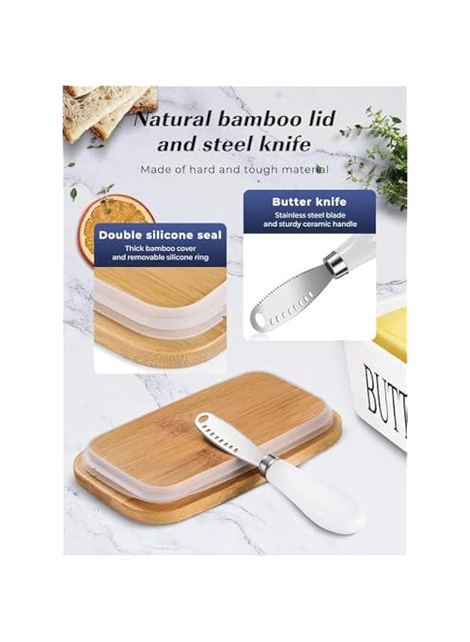 HOOKOR Large er Dish with Lid， Monehet Ceramics er Keeper Container with Knife and High- Quality Silicone Sealing er Dishes with Covers Good Kitchen Gift  - Image 3