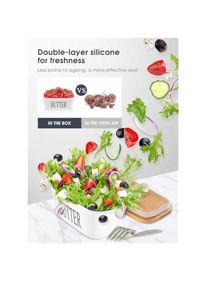HOOKOR Large er Dish with Lid， Monehet Ceramics er Keeper Container with Knife and High- Quality Silicone Sealing er Dishes with Covers Good Kitchen Gift  - Image 4