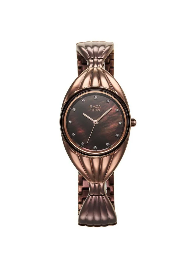 TITAN Raga Memoirs Quartz Analog Brown Mother Of Pearl Dial Brown Metal Strap Watch for Women - 95254QM01