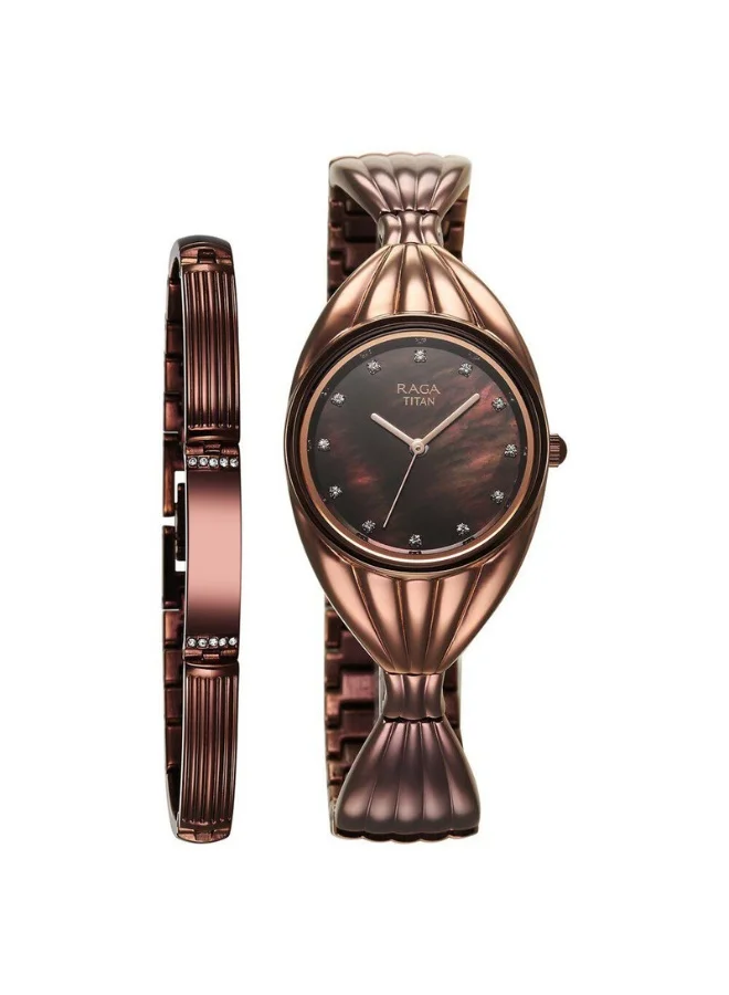 TITAN Raga Memoirs Quartz Analog Brown Mother Of Pearl Dial Brown Metal Strap Watch for Women - 95254QM01
