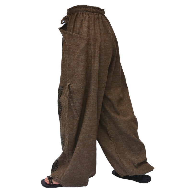 Siamrose Casual Yoga Harem Pants Men Women Baggy Lounge Trousers, 2 Pockets Adjustable Length Brown - Image 3